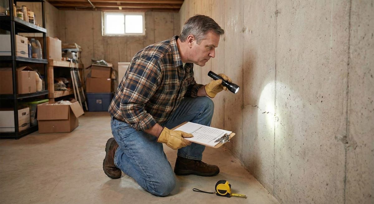 Homeowner examining foundation